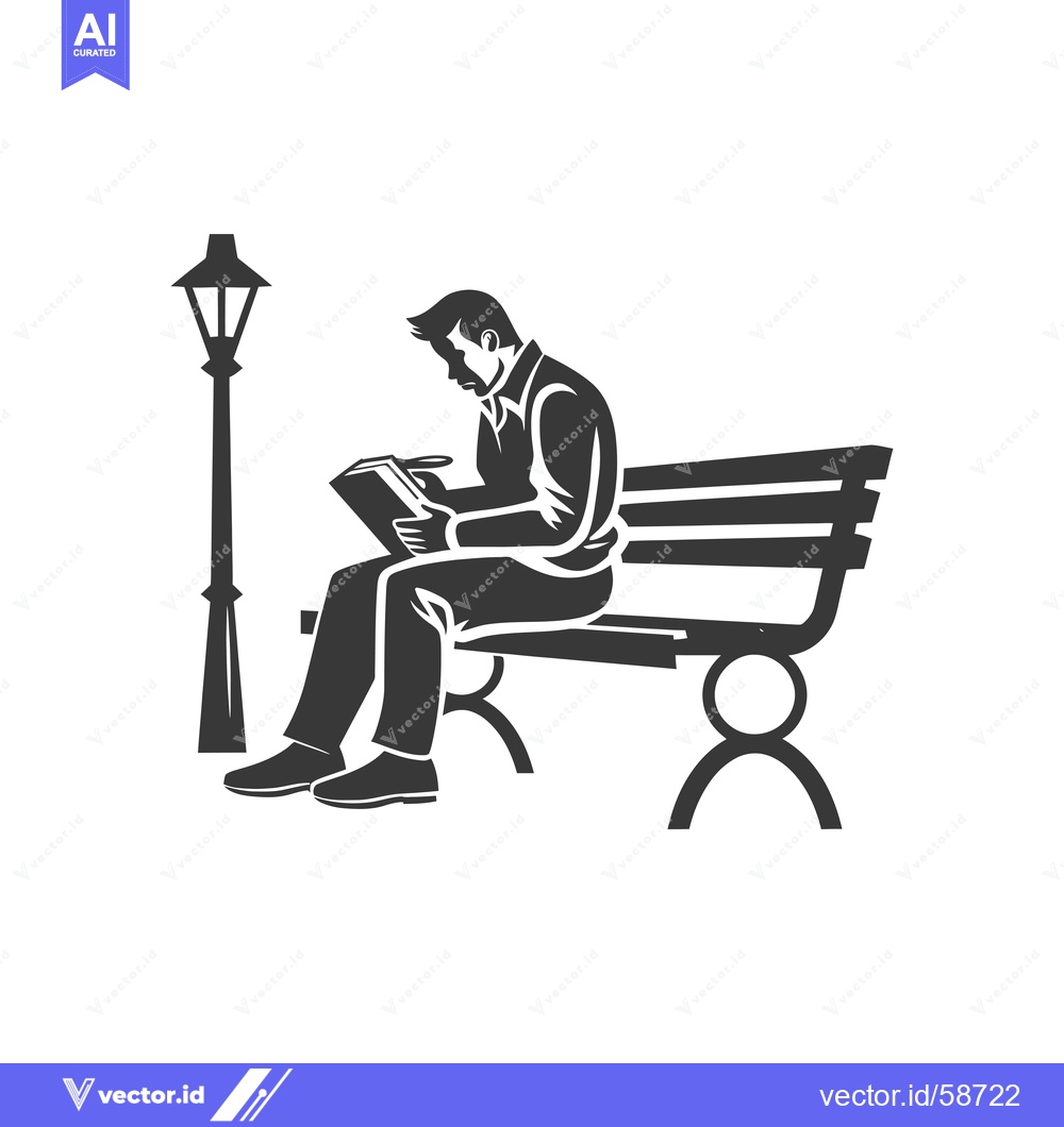 Premium Vector of Man reading a book on a park bench under a street lamp