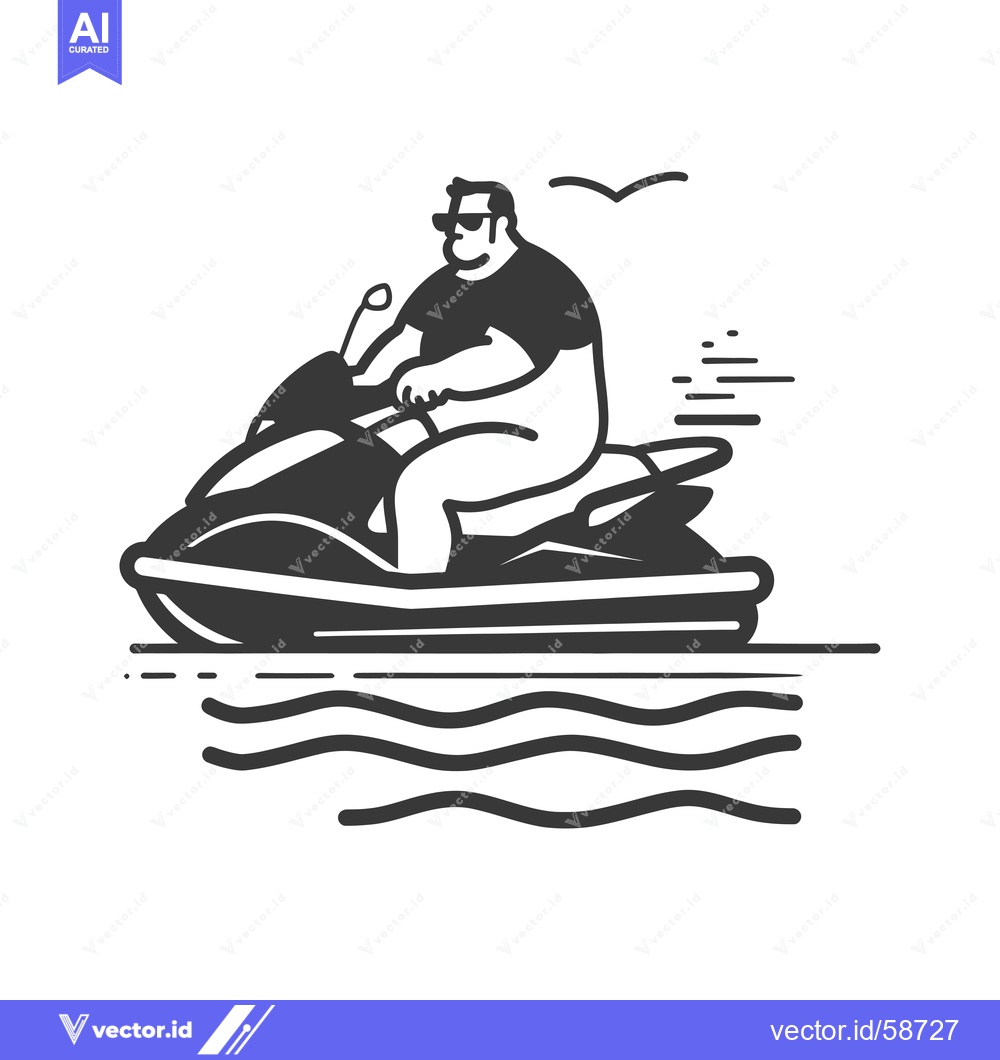 Premium Vector dari Man Riding a Jet Ski on Water with a Seagull Flying Overhead