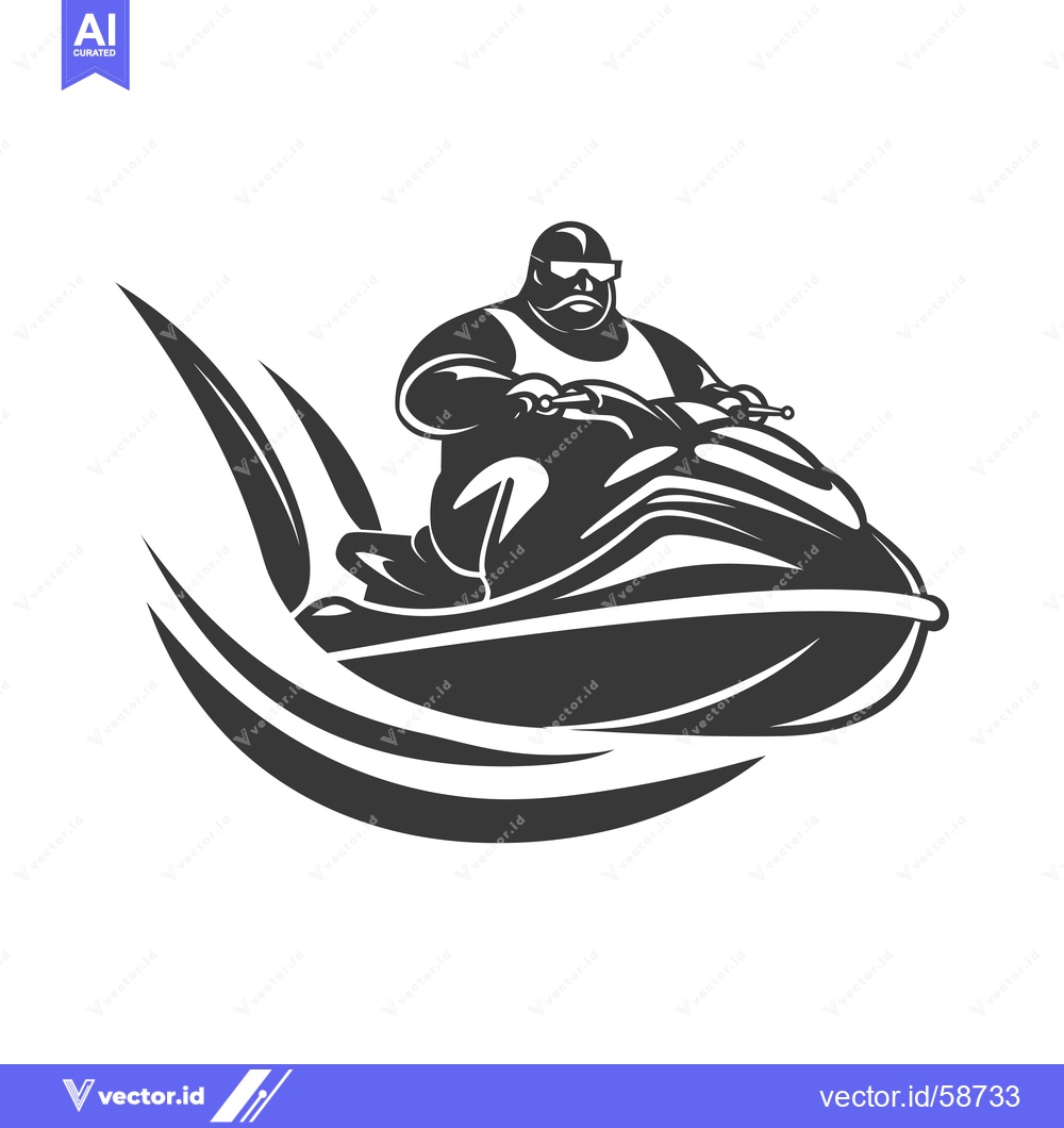 Premium Vector of Man Riding a Jet Ski with Wake Behind