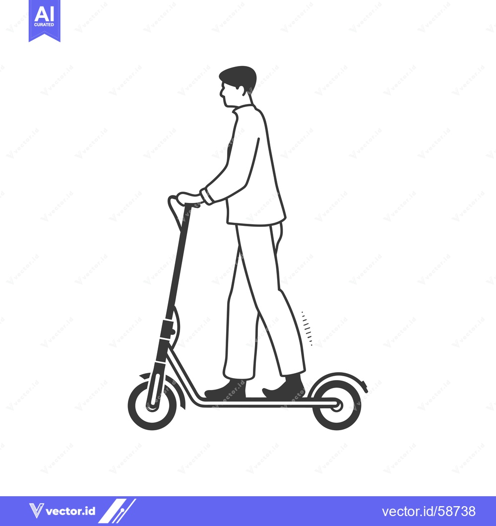 Premium Vector of Man Riding an Electric Scooter, Side View