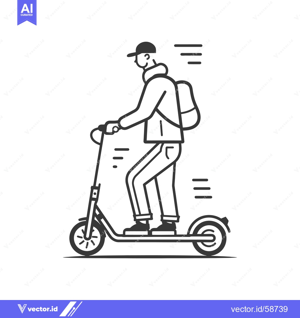 Premium Vector dari Man Riding an Electric Scooter with a Backpack