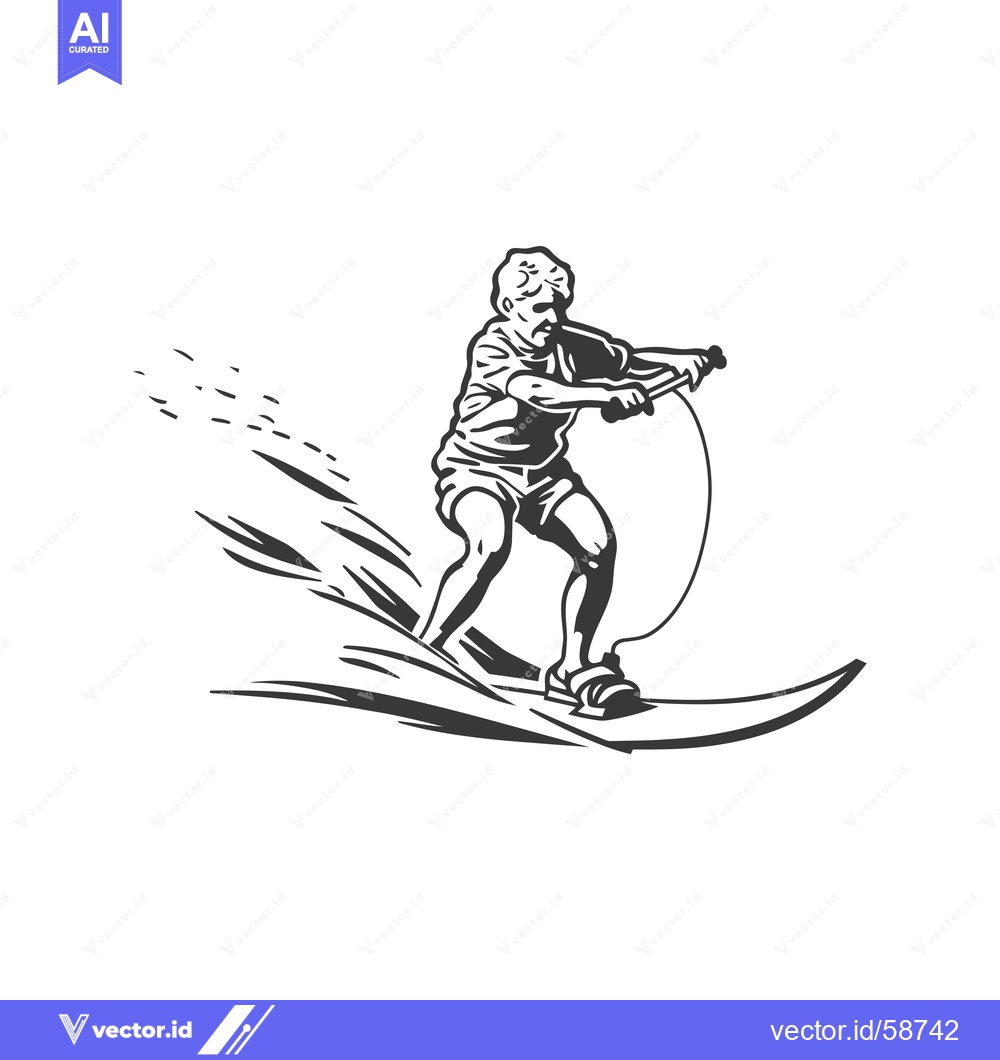 Premium Vector dari Man riding a water ski on a wave