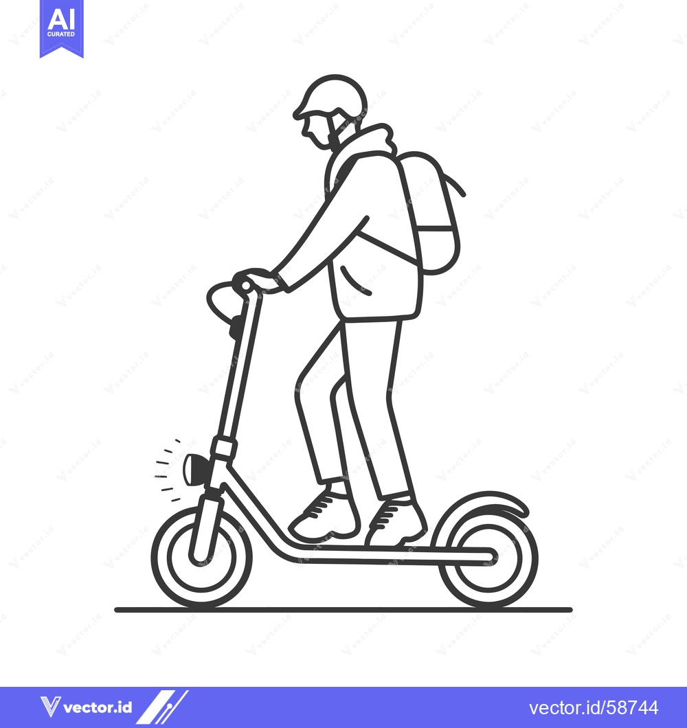 Premium Vector dari Man Riding Electric Scooter With Backpack and Helmet