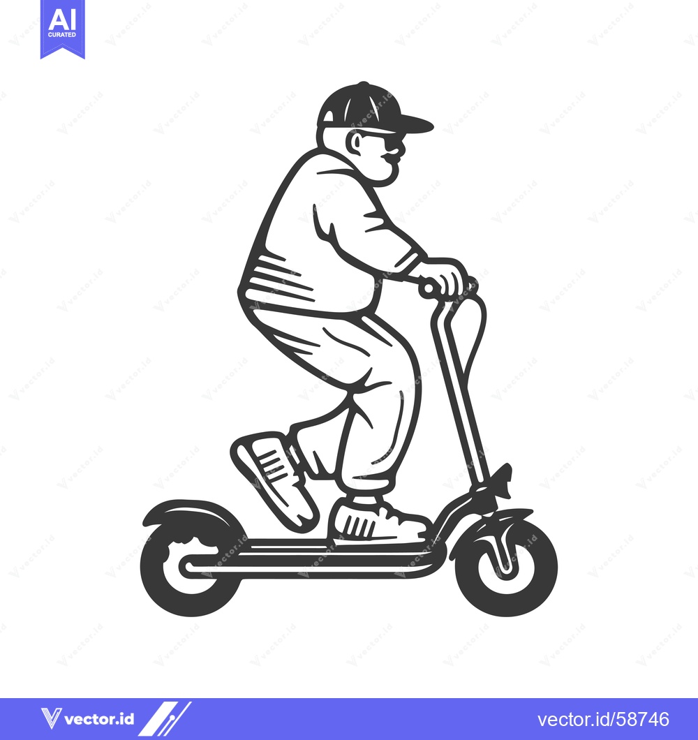 Premium Vector dari Man Riding Electric Scooter with Hat and Sunglasses