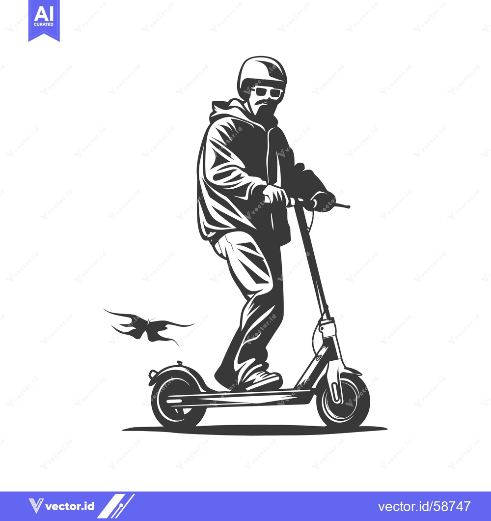 Premium Vector of Man Riding Electric Scooter with Helmet and Sunglasses