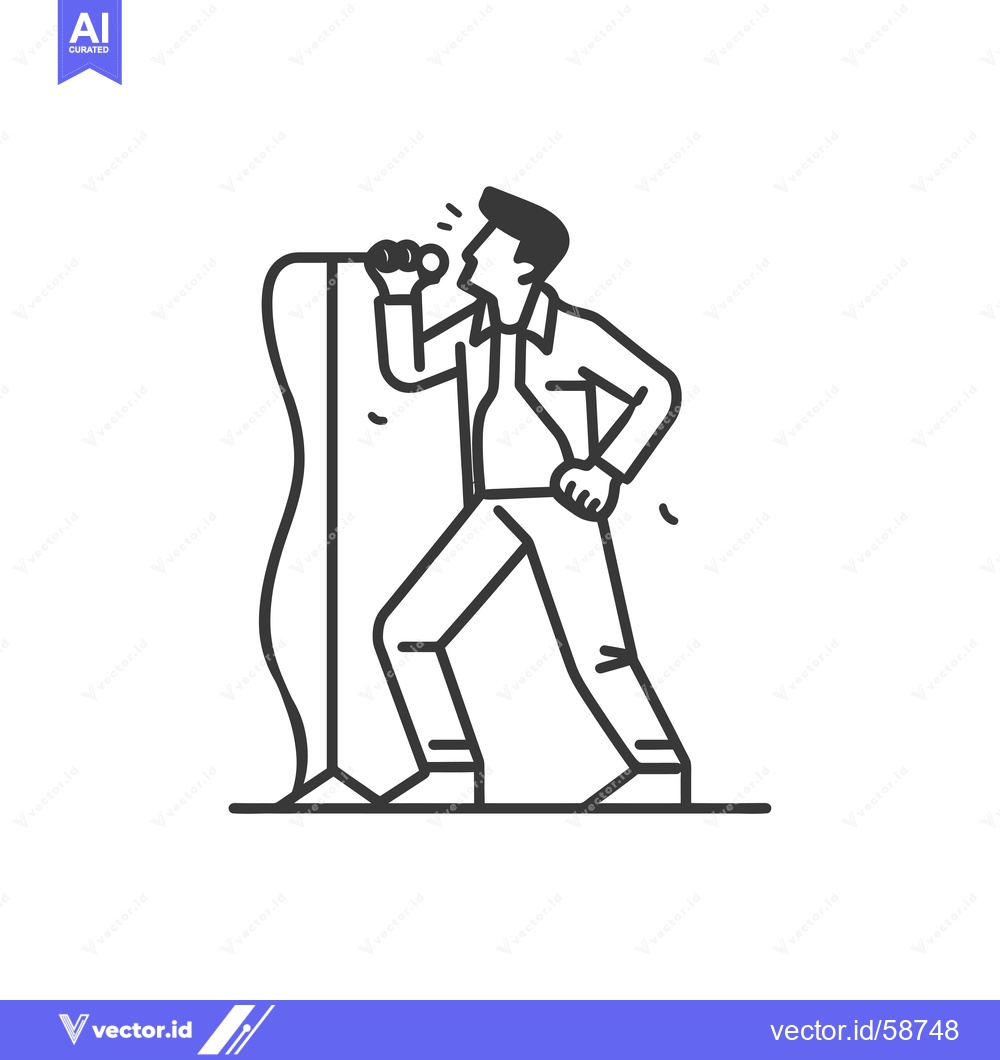 Premium Vector of Man Singing Into Microphone with Stand and Cable