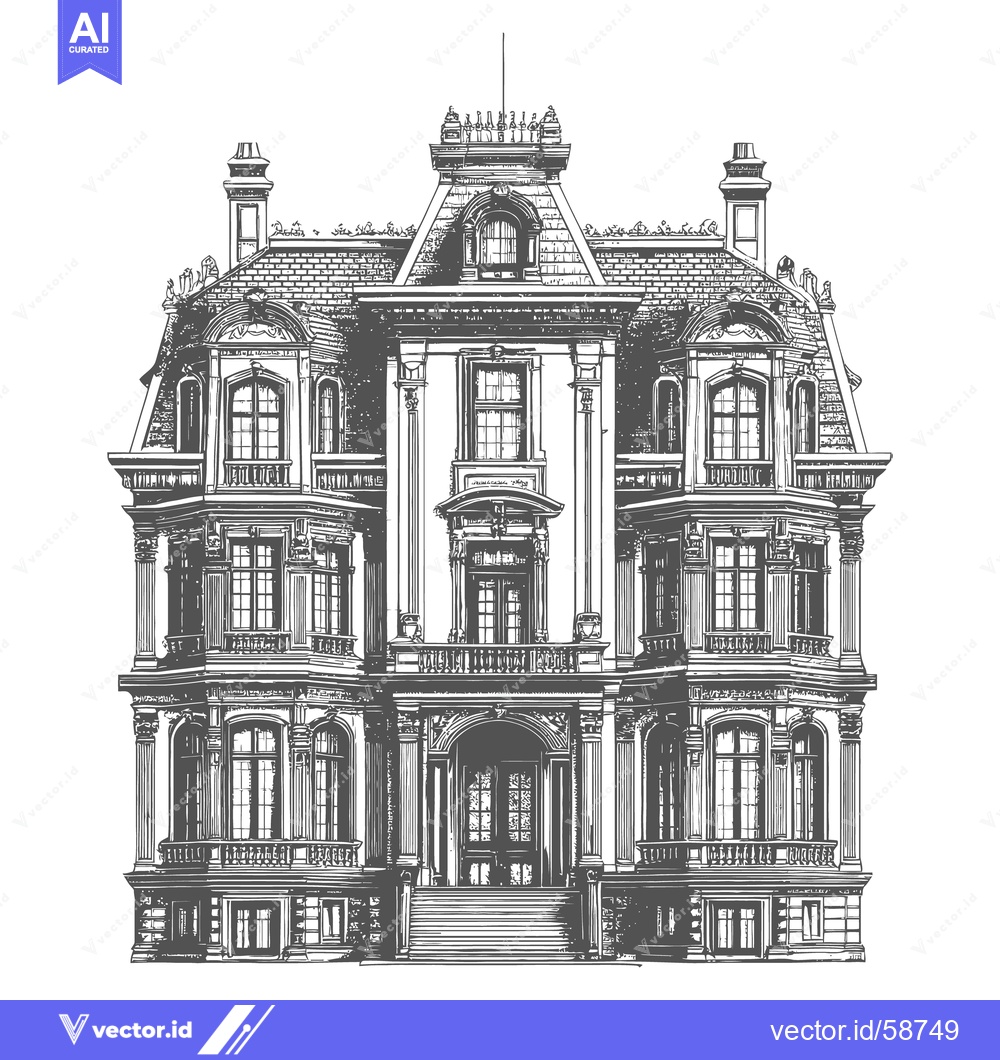 Premium Vector dari Detailed illustration presents a classical mansion with many architect