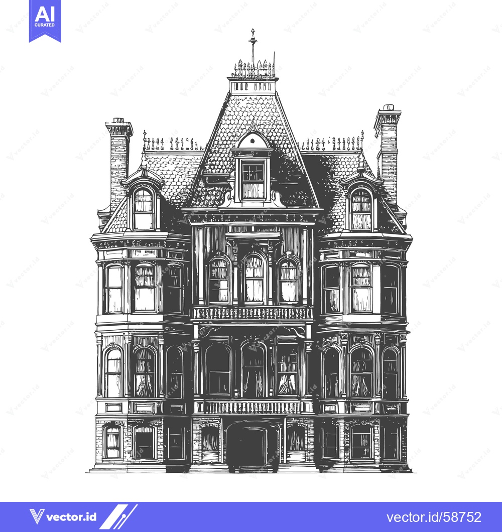 Premium Vector dari A detailed ink drawing depicts a large multi story residential house