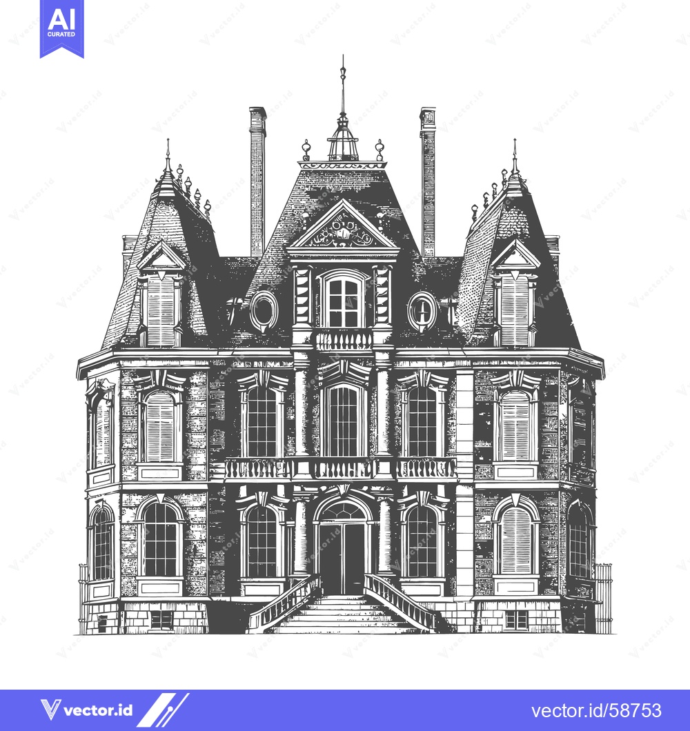 Premium Vector of Detailed black and white drawing of a grand historical building facade