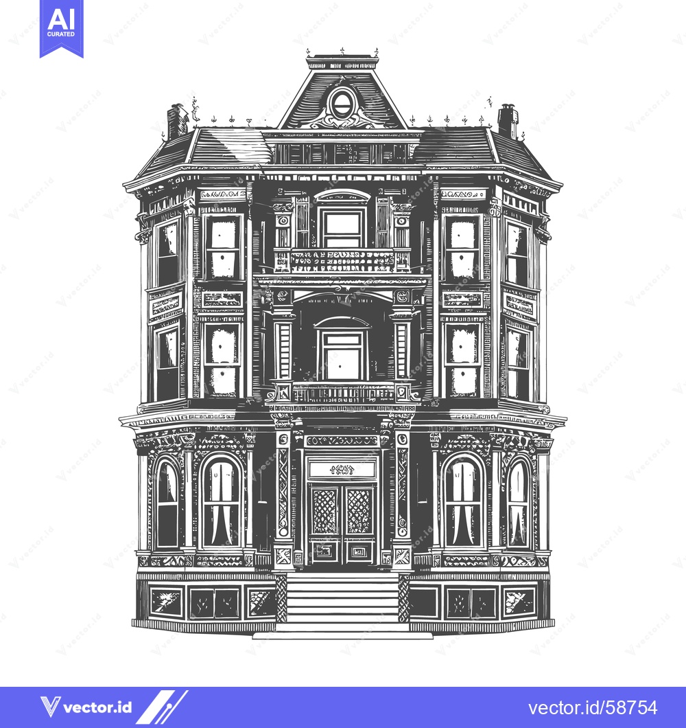 Premium Vector of A detailed black and white illustration of an ornate Victorian house