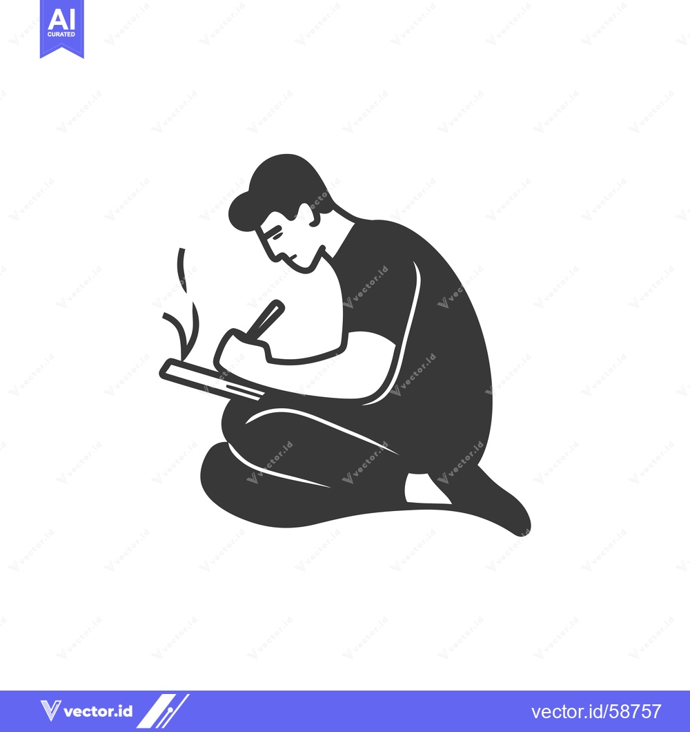 Premium Vector of Man Sitting and Drawing on a Pad