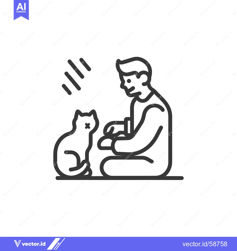 Premium Vector of Man Sitting and Interacting with a Cat