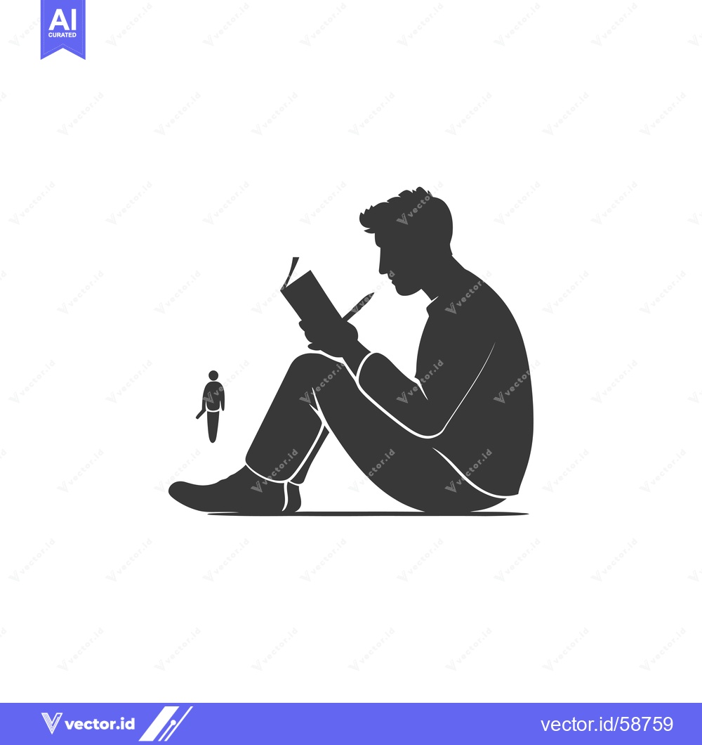 Premium Vector dari Man Sitting and Reading a Book with Small Person Standing Behind Him
