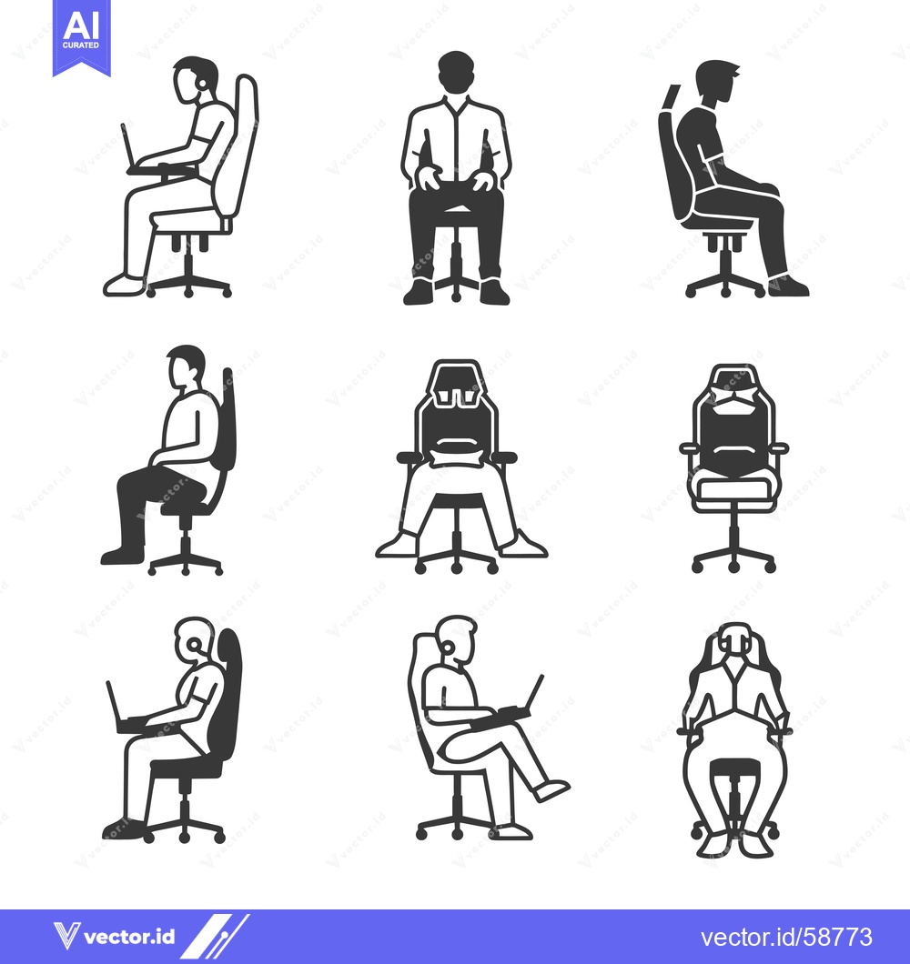 Premium Vector of Man Sitting In Different Office Chairs With Computer