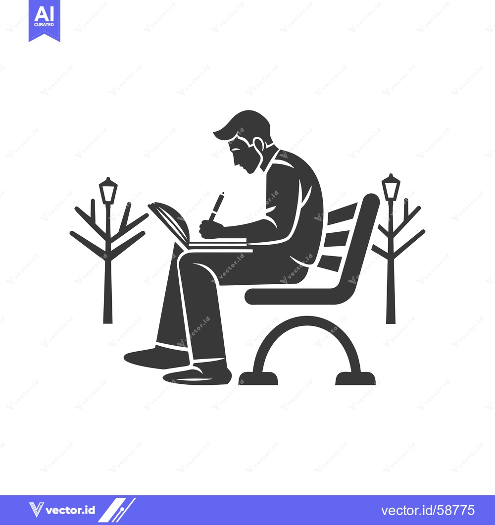 Premium Vector dari Man Sitting on a Bench and Writing in a Notebook