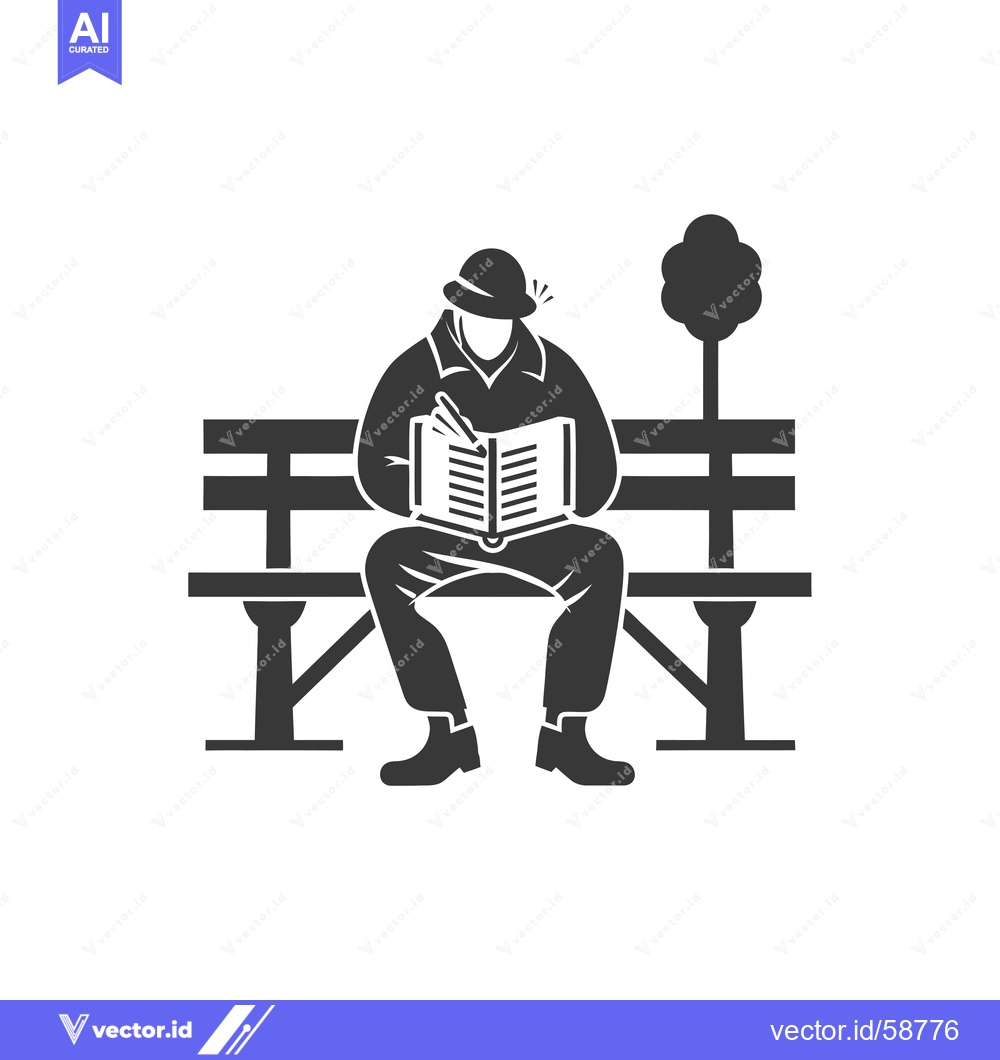 Premium Vector dari Man Sitting on a Bench Reading a Book and Writing in a Park