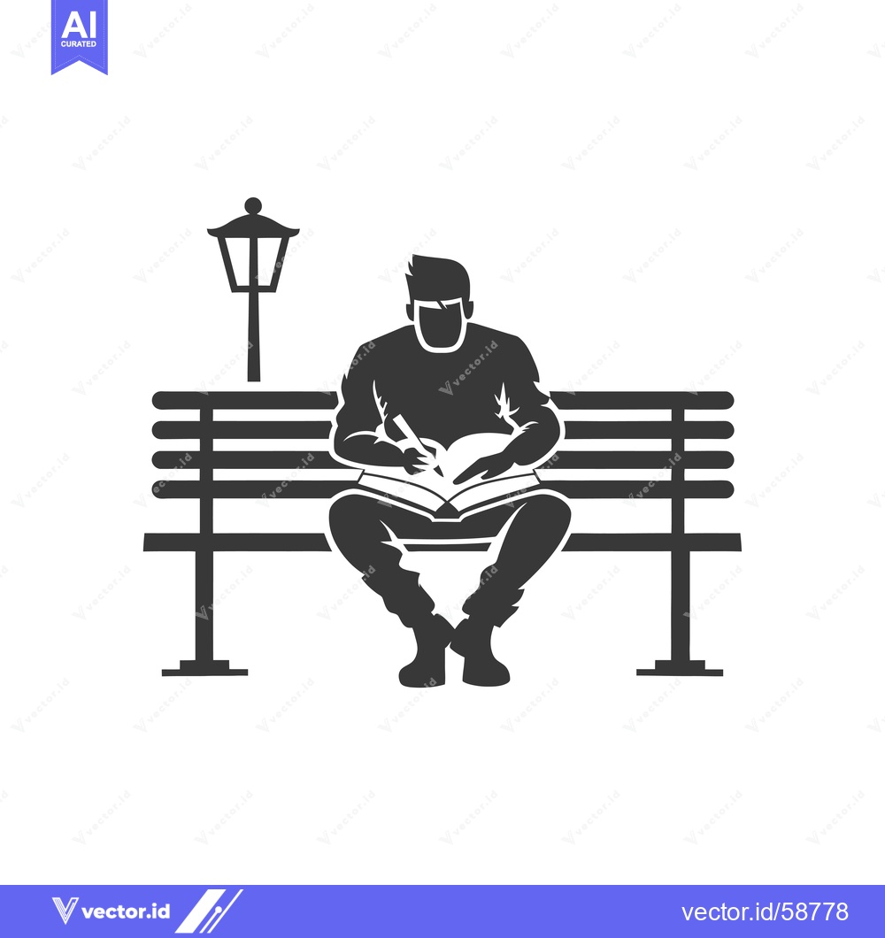 Premium Vector dari Man Sitting on a Bench with a Book and Pen