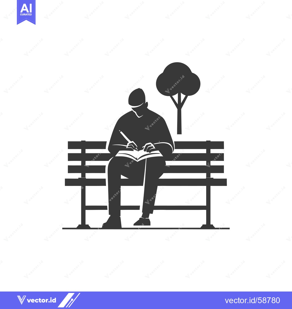 Premium Vector of Man Sitting on a Bench Writing in a Notebook