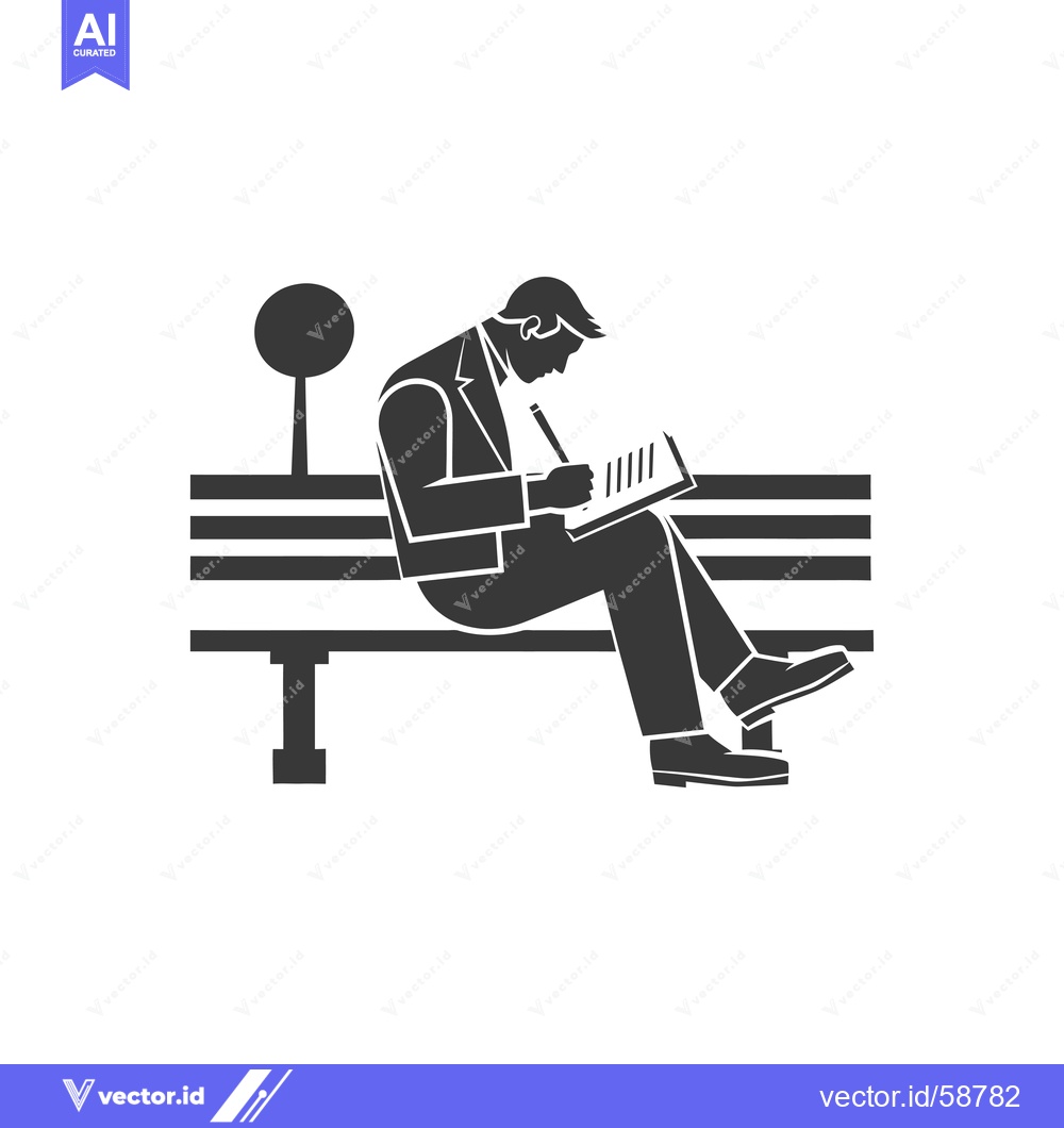 Premium Vector of Man Sitting on a Bench Writing on a Clipboard