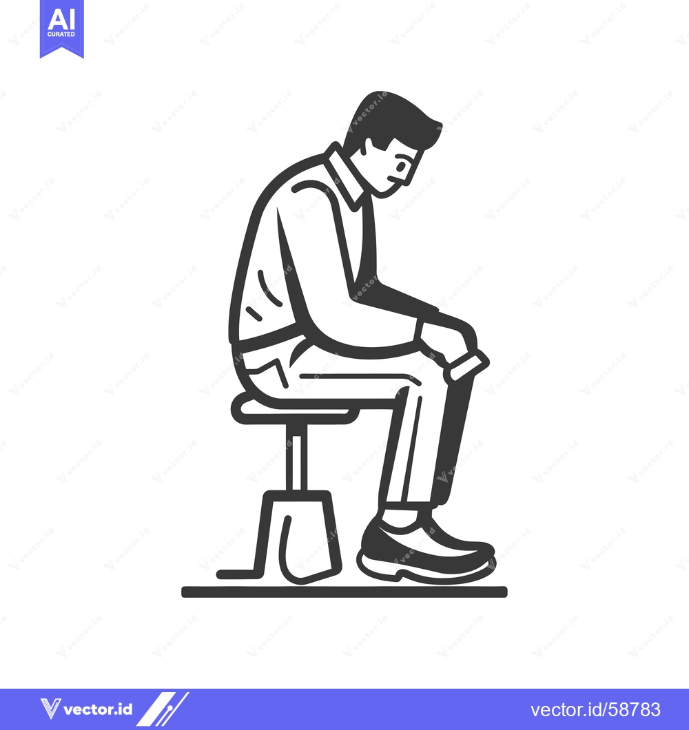 Premium Vector dari Man Sitting on a Stool with his Head Down