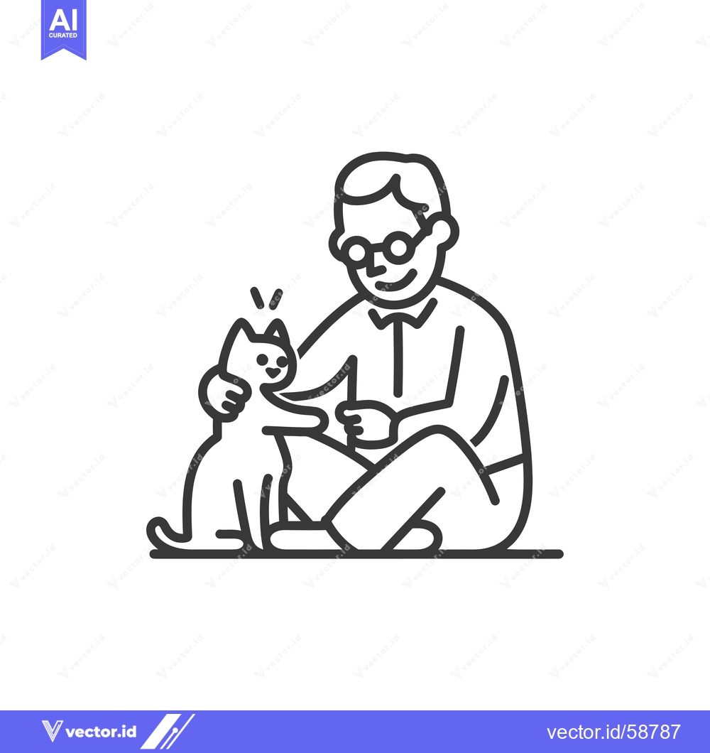Premium Vector dari Man Sitting With A Cat Reaching Up To Him