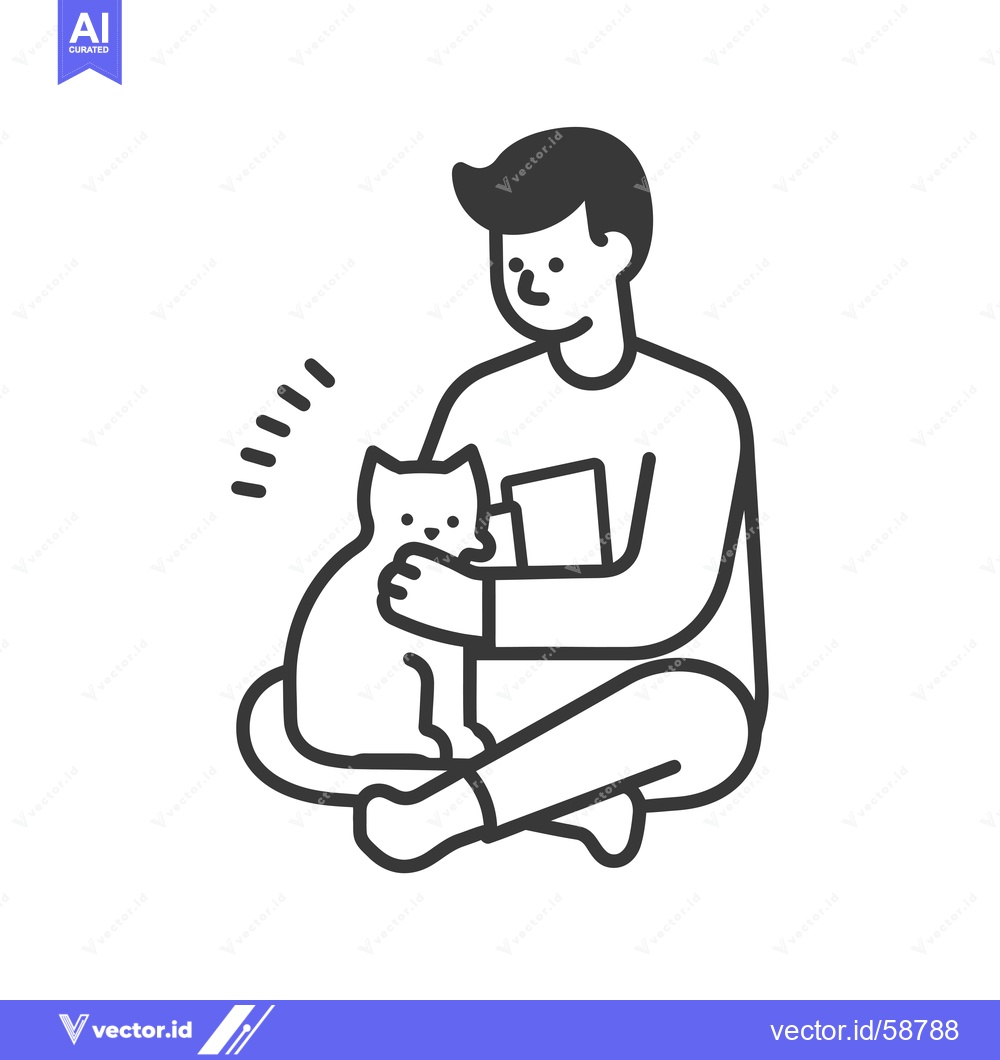 Premium Vector dari Man Sitting with Cat and Holding a Book