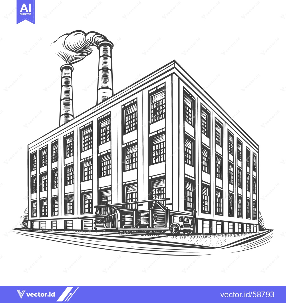 Premium Vector of A Large Industrial Factory Building With Smoking Chimneys And A Truck