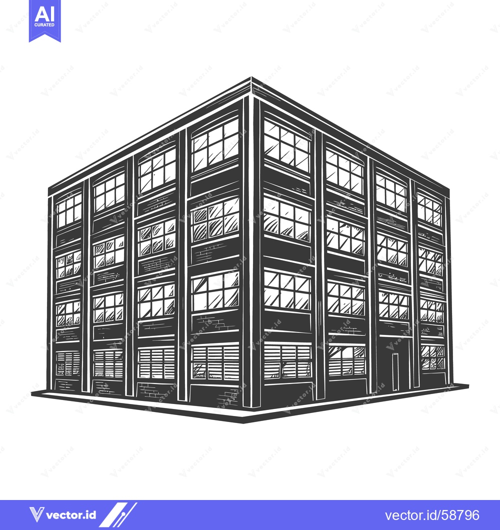 Premium Vector dari Vector illustration showing the side of a large industrial building st