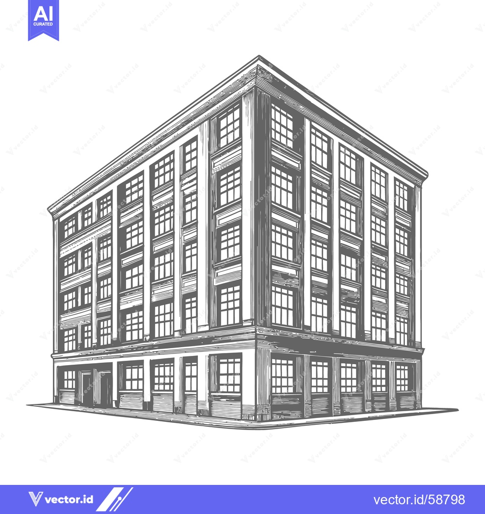Premium Vector of A tall multi story building corner rendered in an artistic line drawin