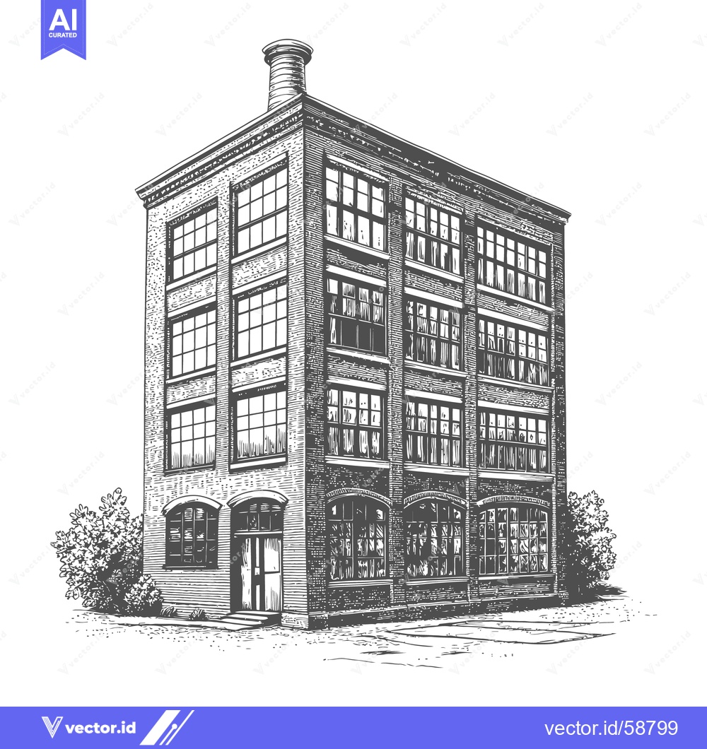 Premium Vector of An Illustration Depicting a Large Brick Building With Many Windows