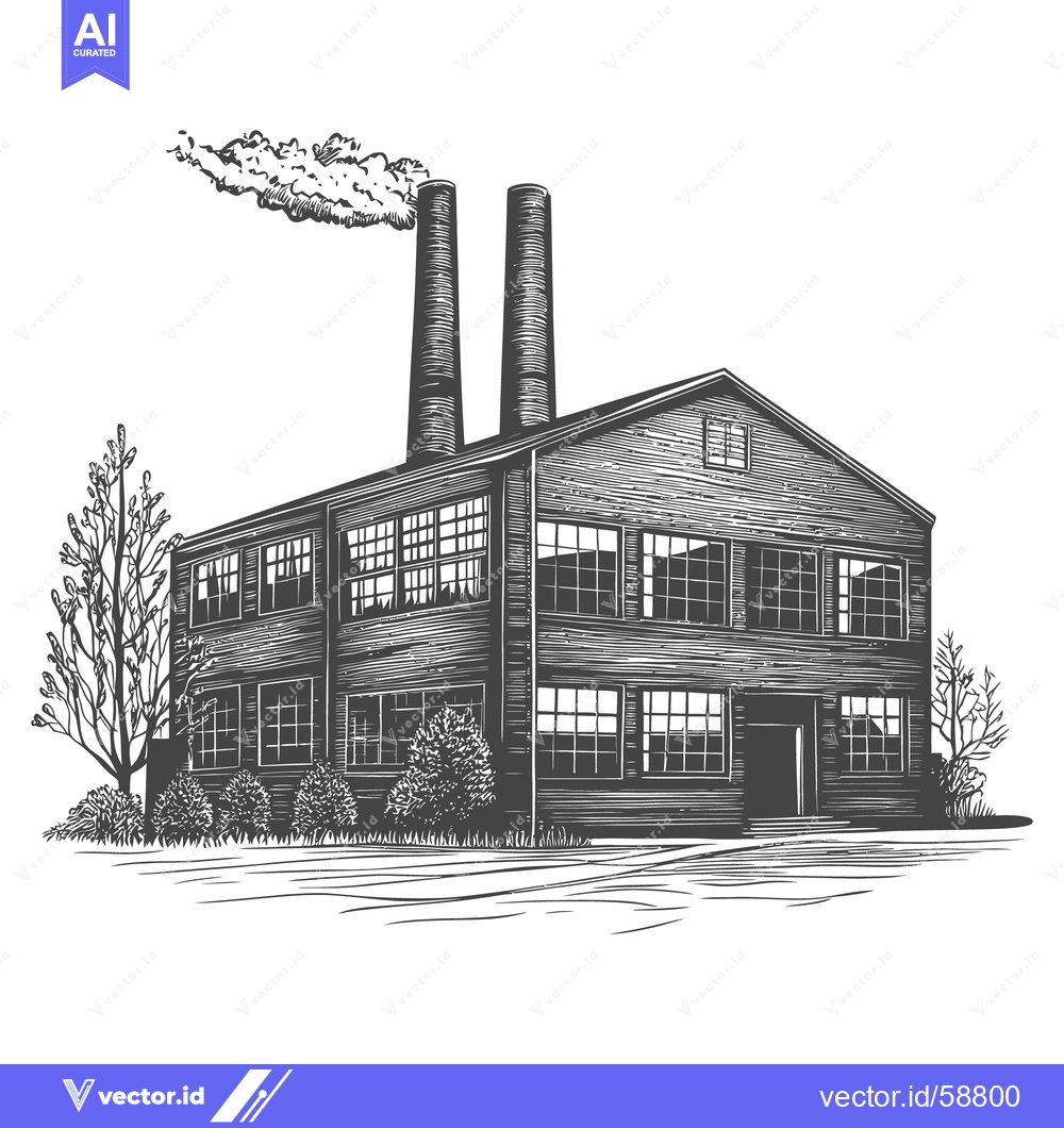 Premium Vector of Detailed pen and ink drawing of an industrial factory building