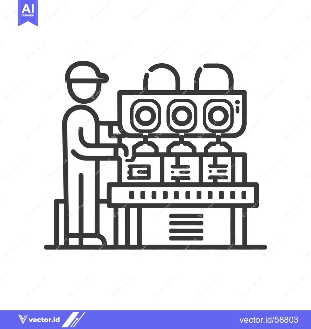 Premium Vector of Automated Production Line: Factory Worker Operating Industrial Machine