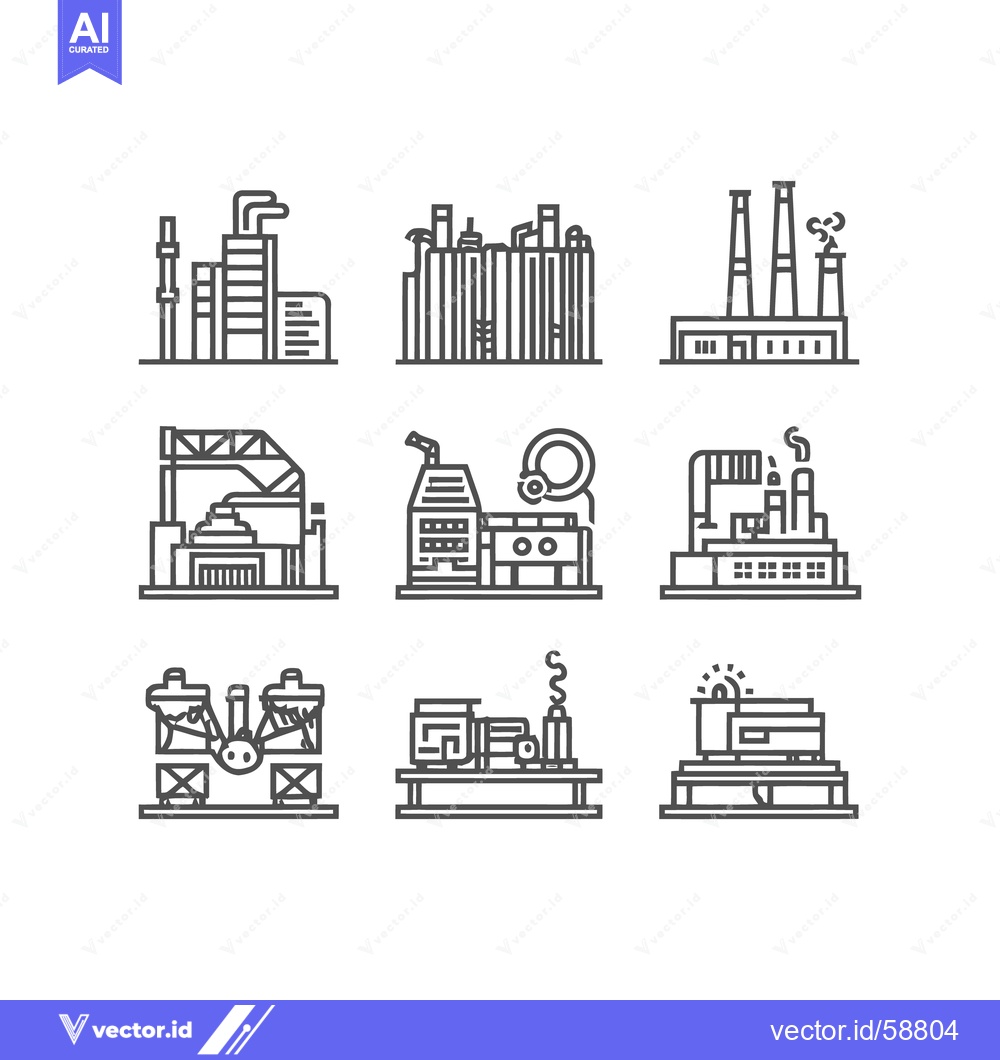 Premium Vector of Industrial Factory Icons: Minimalist Line Art Grid of Production Facil