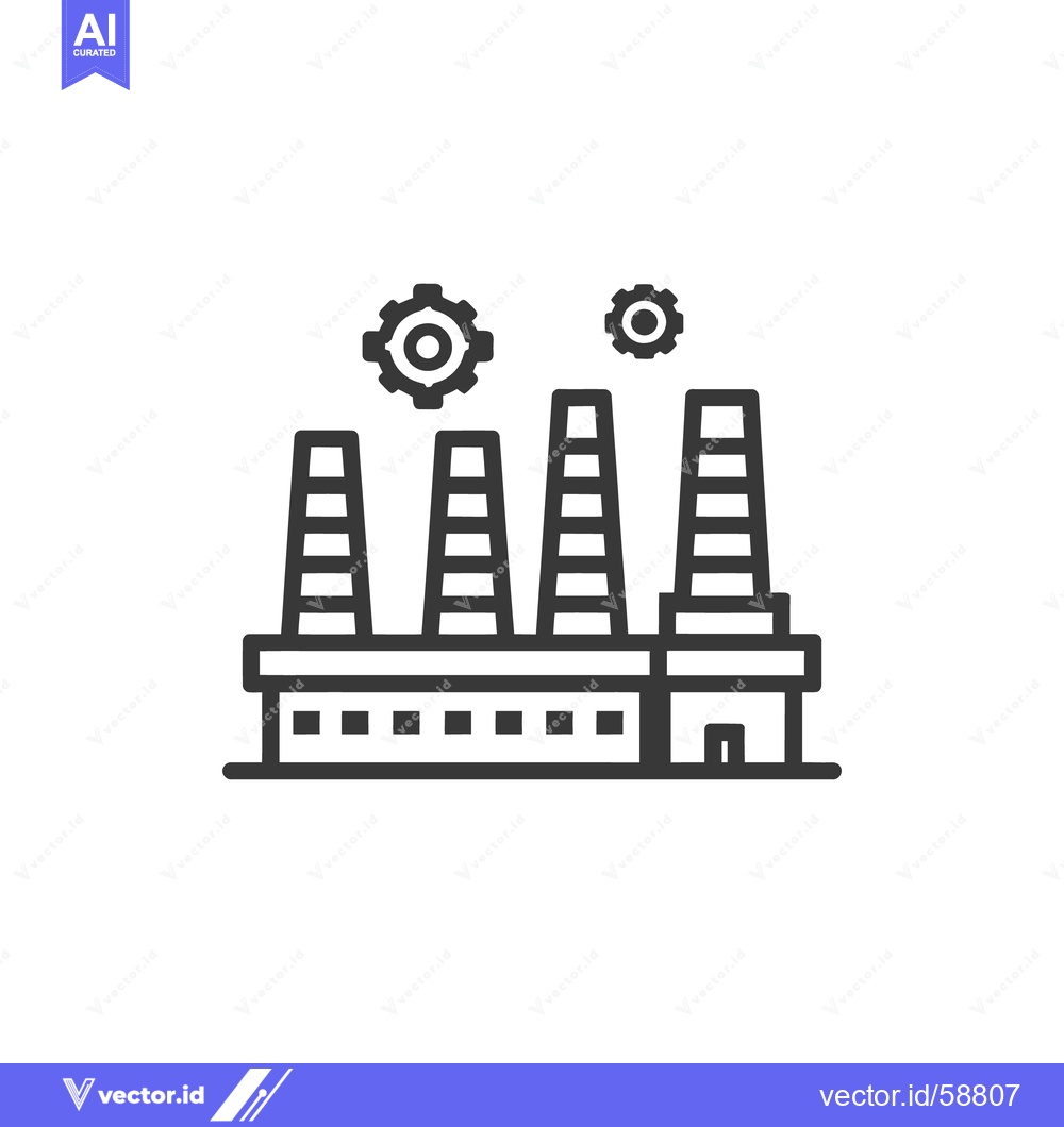 Premium Vector dari Minimalist Factory Icon with Gears, Black Outline on White Background