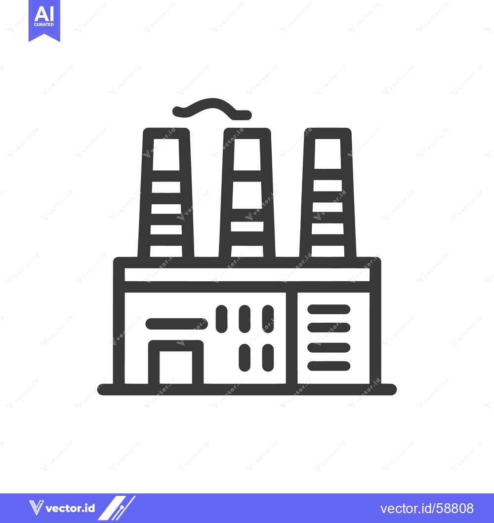 Premium Vector of Industrial Factory Icon with Smoke, Minimalist Line Art Design