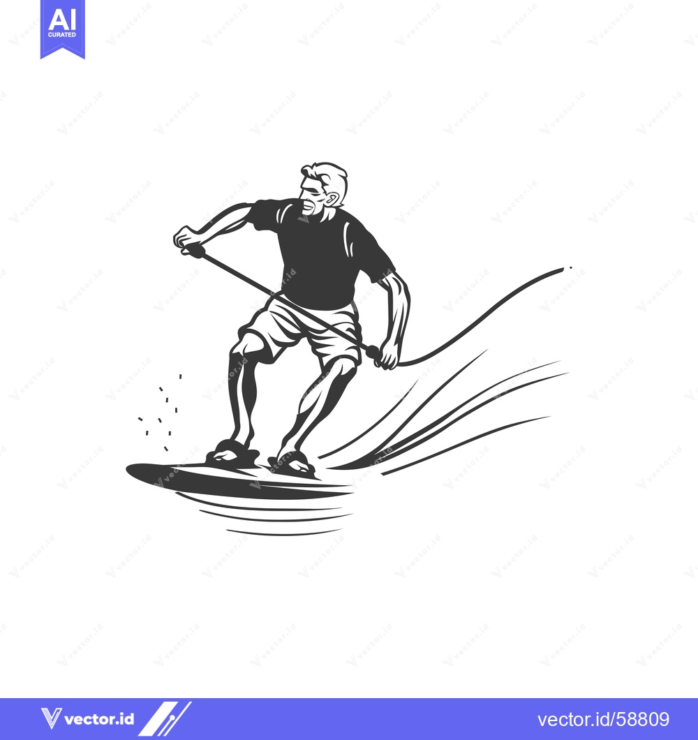 Premium Vector dari Man Wakeboarding on a Wave with a Rope