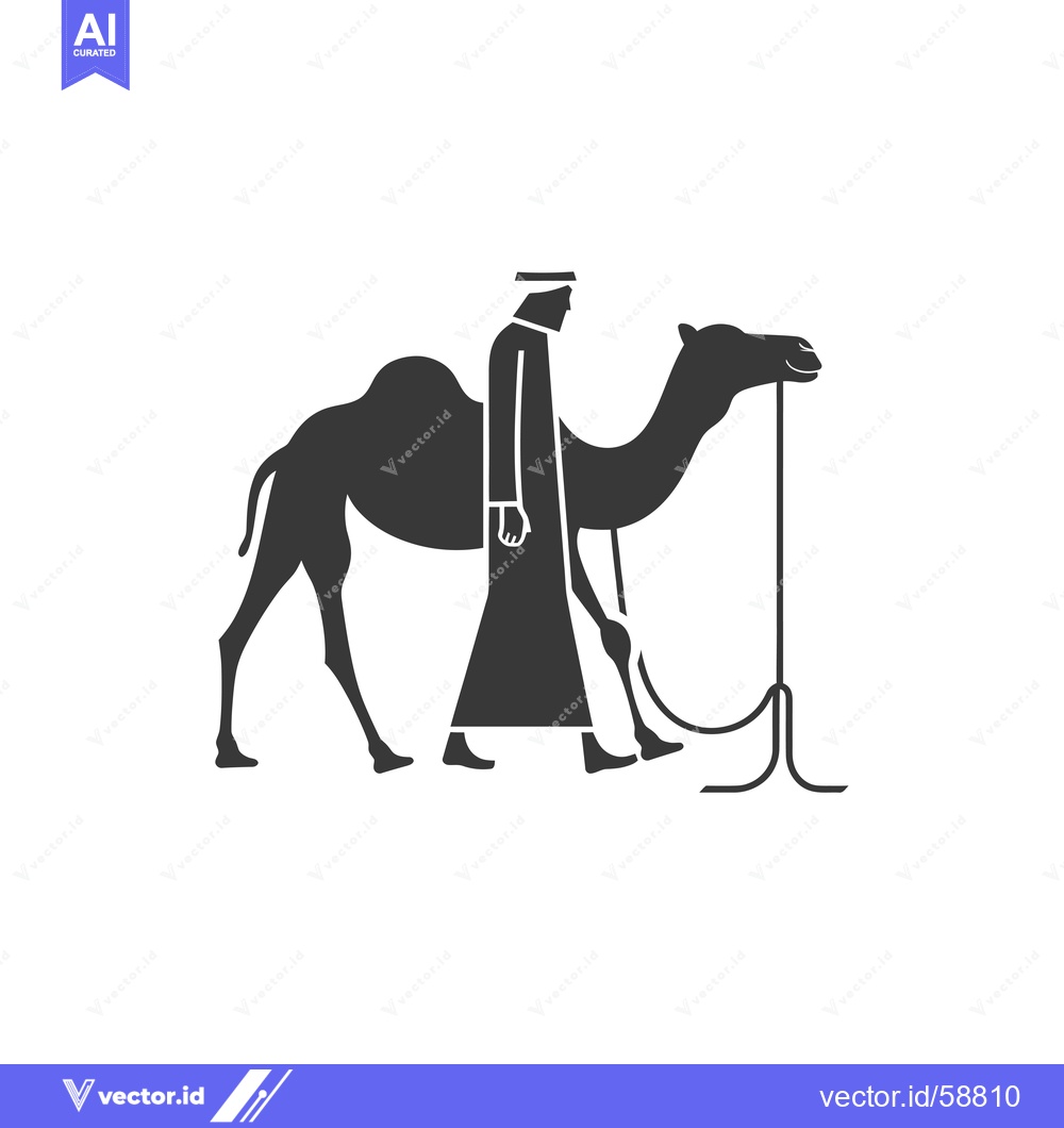 Premium Vector dari Man Walking Alongside a Camel with a Rope