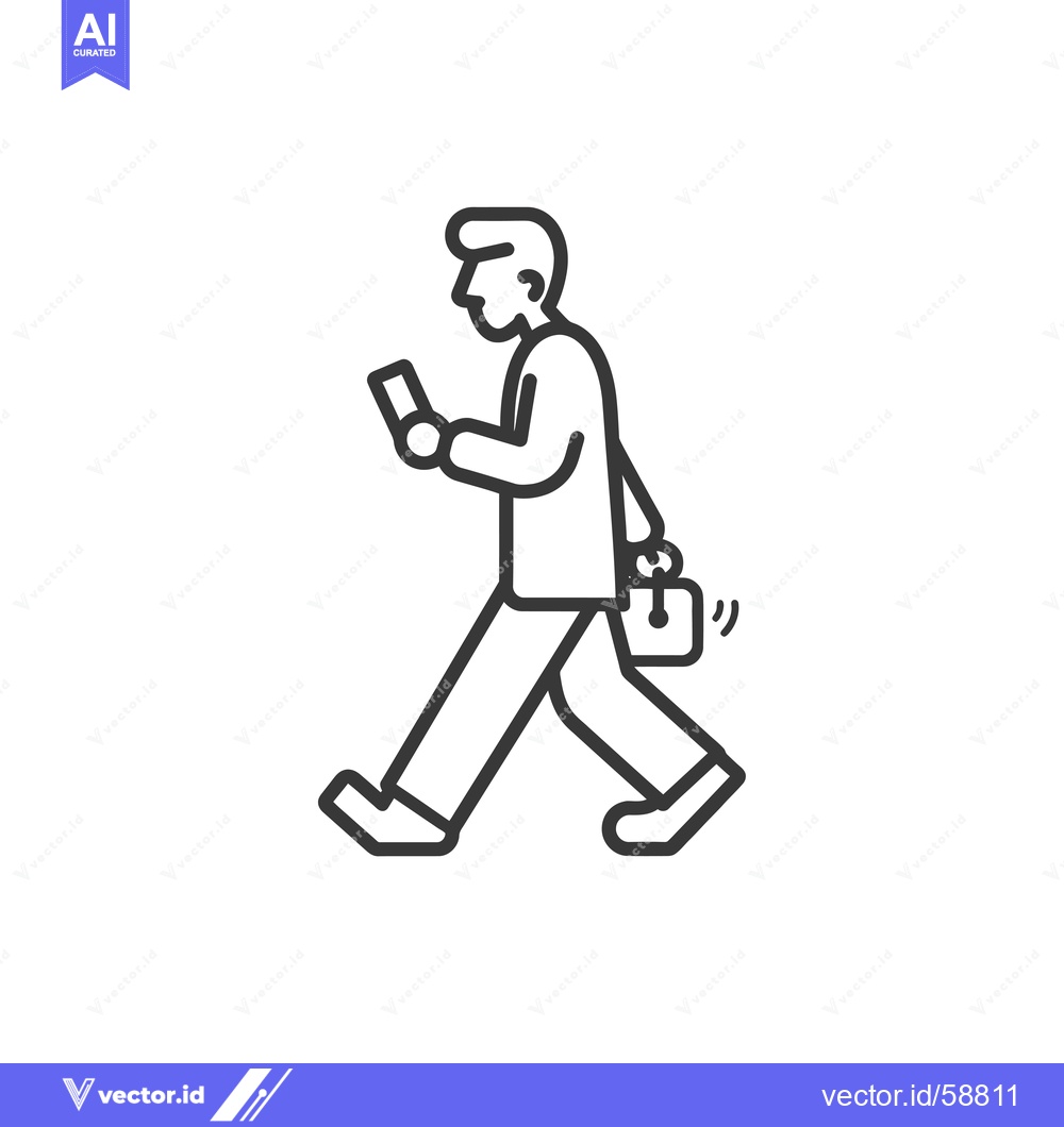 Premium Vector of Man walking and looking at a phone while carrying a briefcase