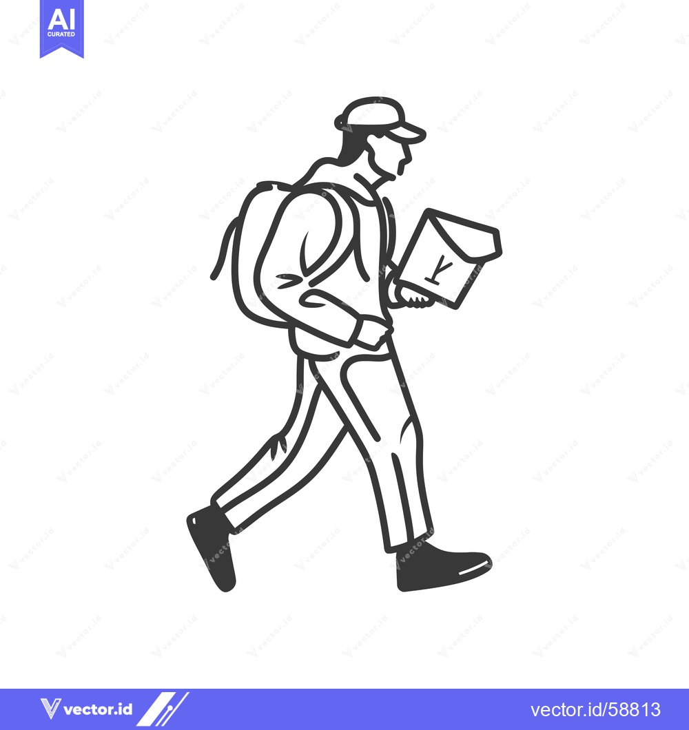 Premium Vector dari Man Walking with Backpack and Holding Box