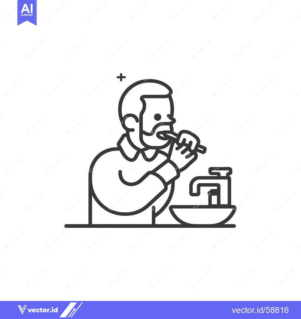Premium Vector of Man with a beard brushing his teeth in a bathroom