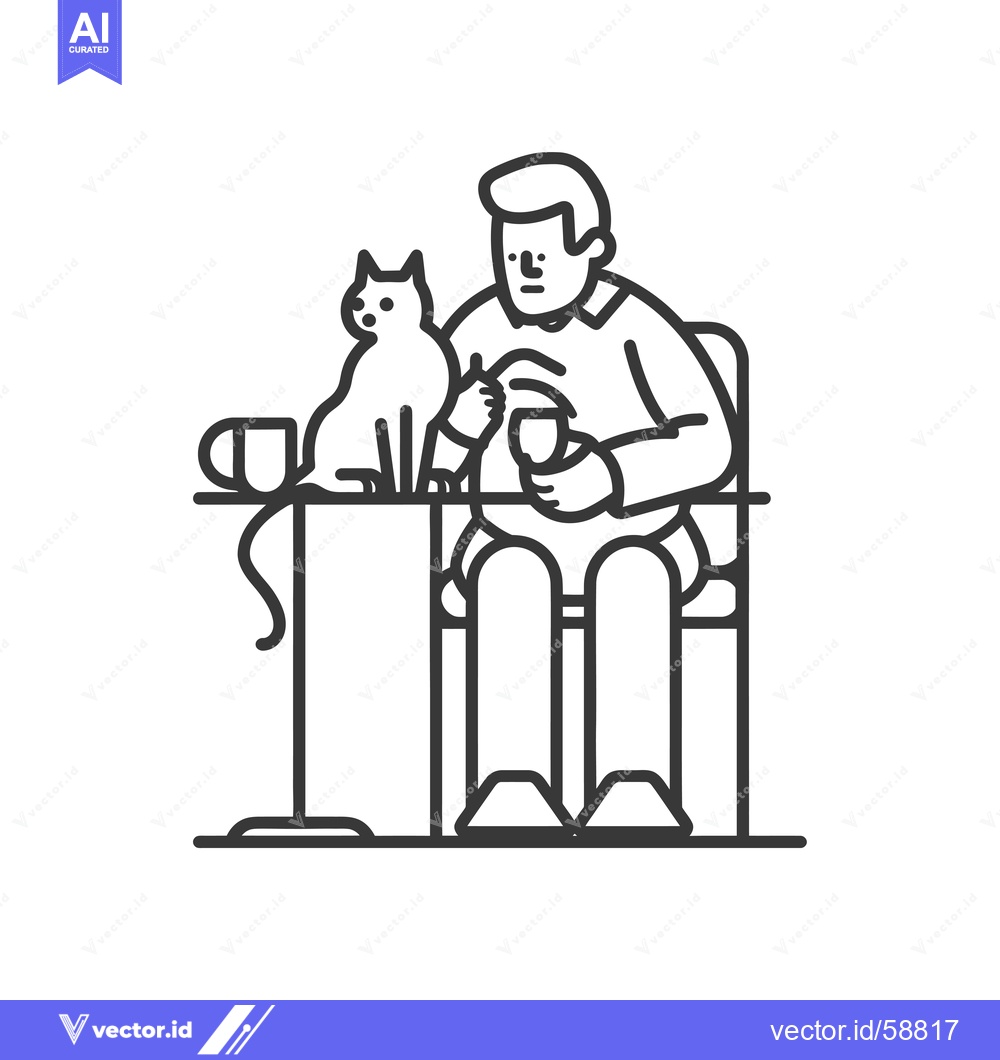 Premium Vector dari Man with a Cat Drinking Coffee at a Table