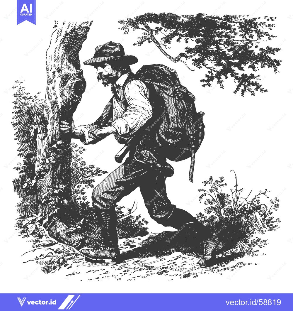 Premium Vector dari Man with Backpack Walking Through Trees