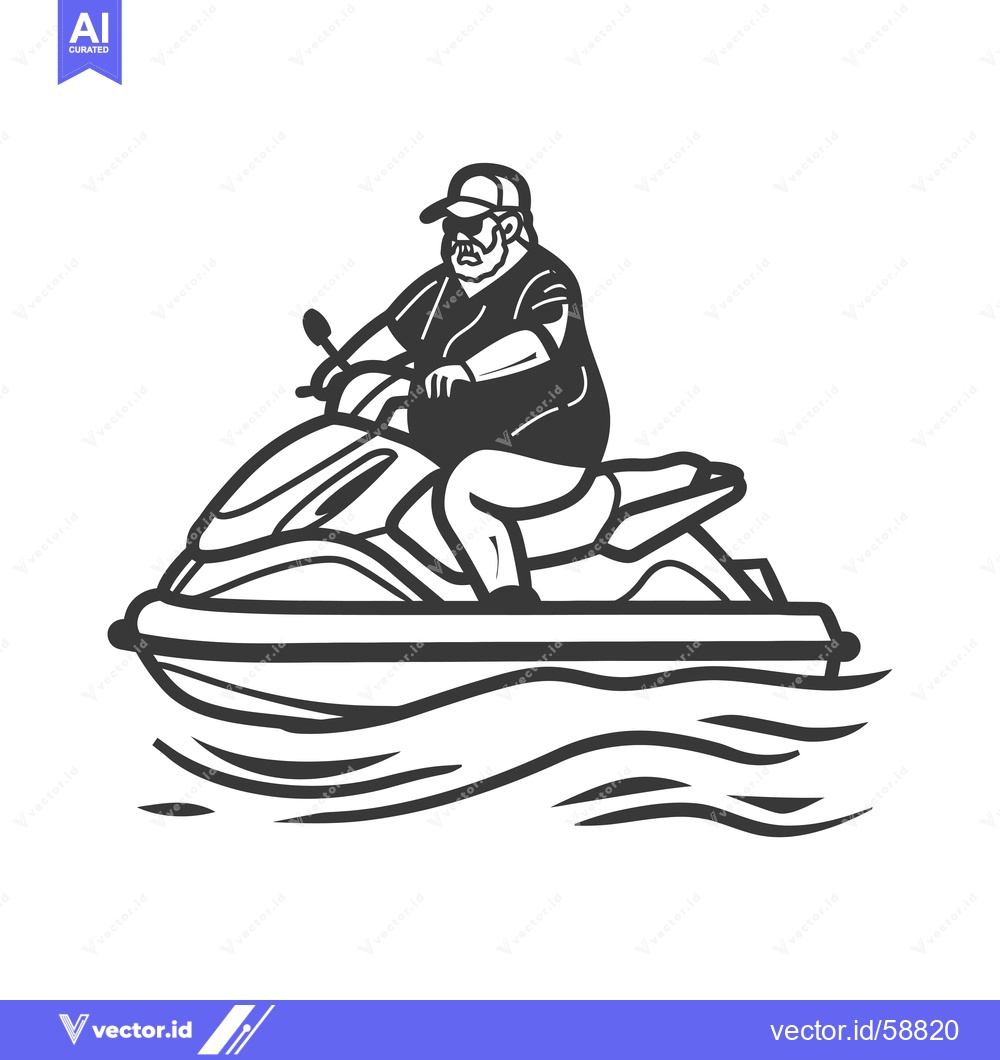 Premium Vector of Man with Beard and Sunglasses Riding Jet Ski