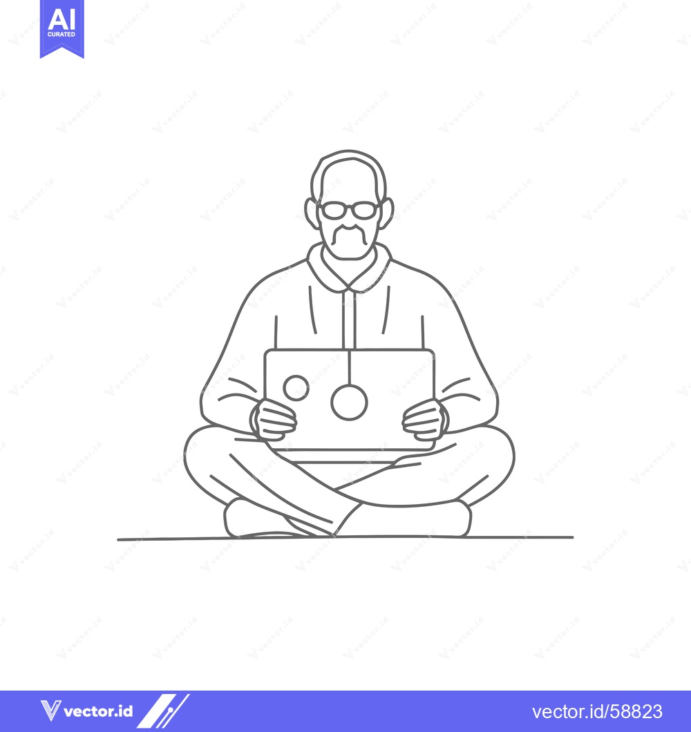 Premium Vector dari Man with glasses sitting cross-legged, using a laptop