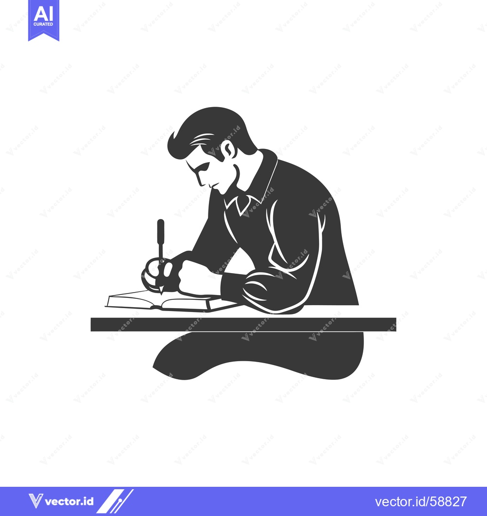 Premium Vector of Man Writing in a Notebook at a Desk