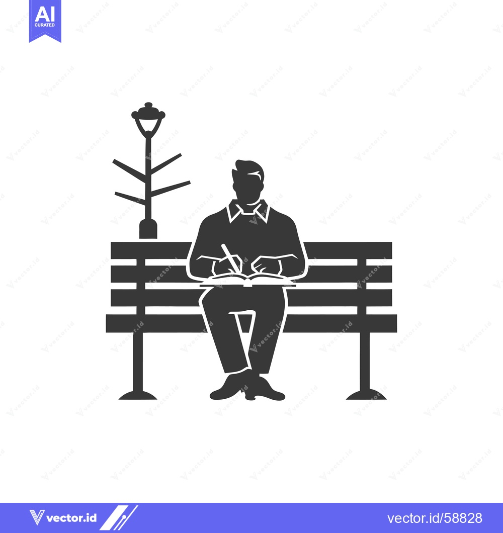Premium Vector dari Man Writing in a Notebook on a Bench Under a Streetlight