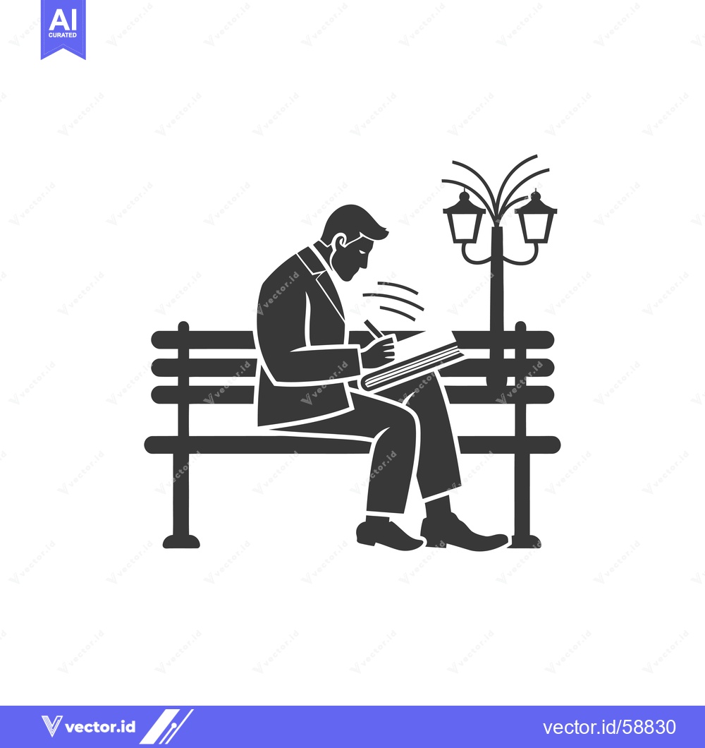 Premium Vector dari Man Writing in Notebook on Park Bench under Streetlamp