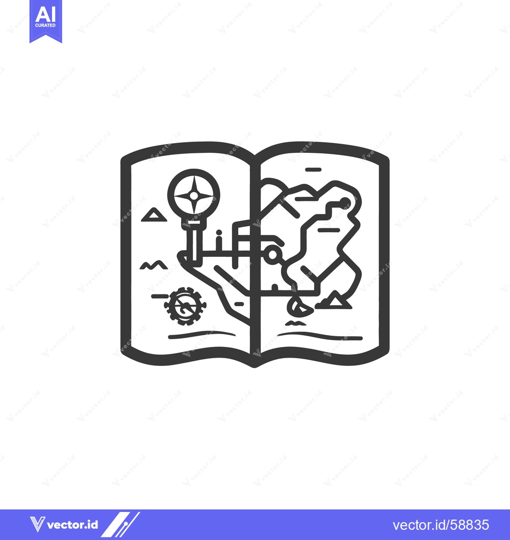 Premium Vector of An open book displays a drawn illustration of a detailed map