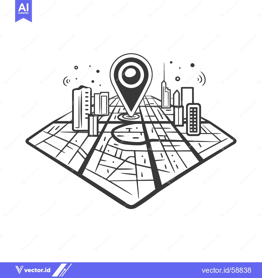 Premium Vector dari A stylized map depicting a location pinpointed by a marker