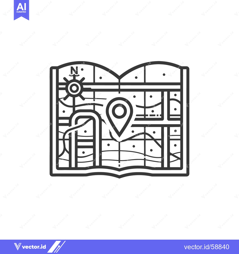 Premium Vector dari A detailed black and white map featuring a location marker